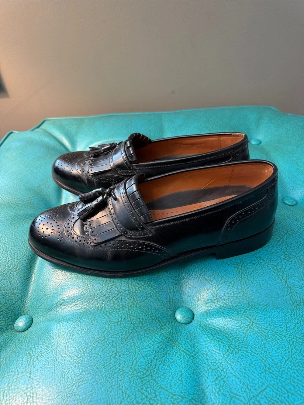 French Shriner Milton Men’s 11 Wide Black Leather Wingtip Kiltie Tassel Loafer